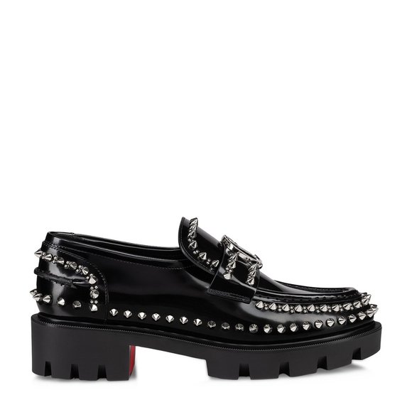 Christian Louboutin CL MOC LUG SPIKES FLAT Leather Loafers Moccasin Shoes - Picture 2 of 15